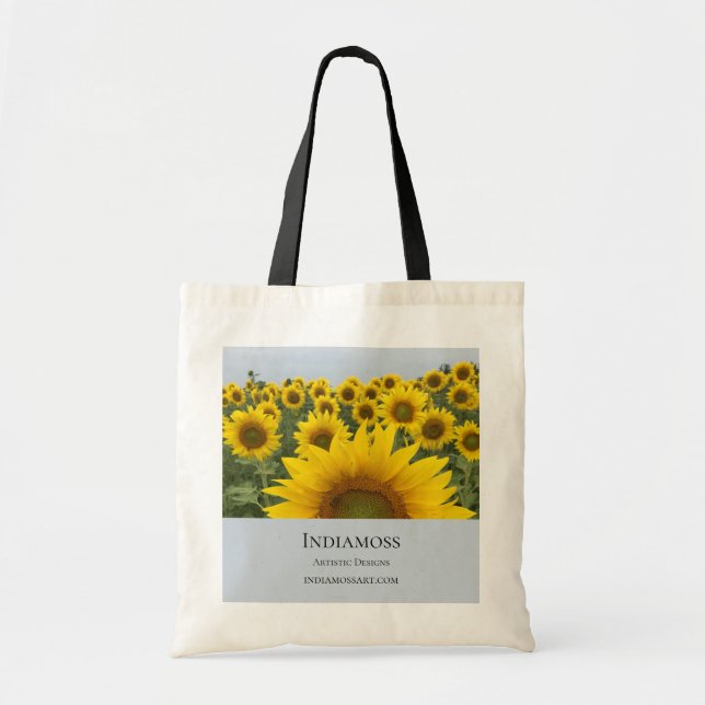 Rustic Sunflower Field Blue Tote Bag (Front)