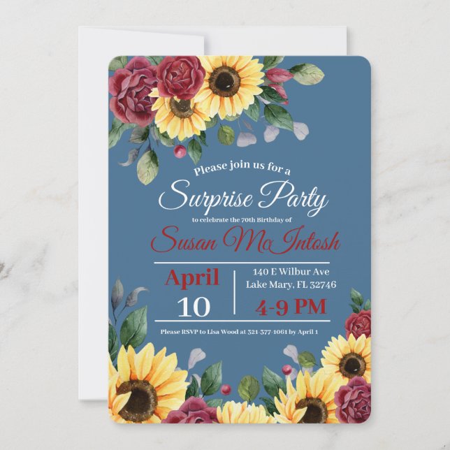 Rustic Sunflower Floral Birthday Party Invitation (Front)