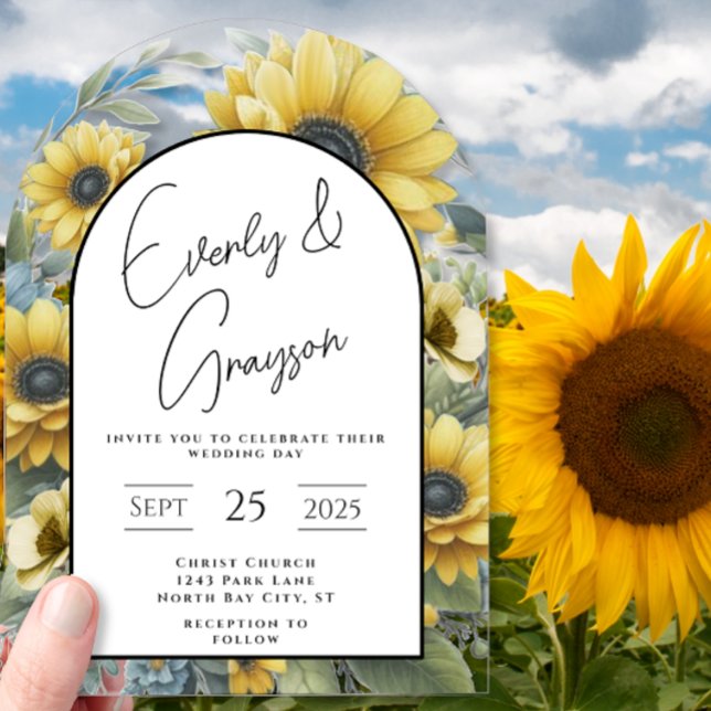 Rustic Sunflower Floral Bouquet Wedding  Acrylic Invitations (Creator Uploaded)