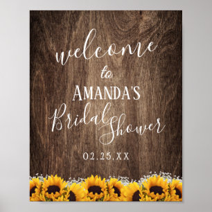 Rustic Sunflower Floral Bridal Shower Welcome Poster