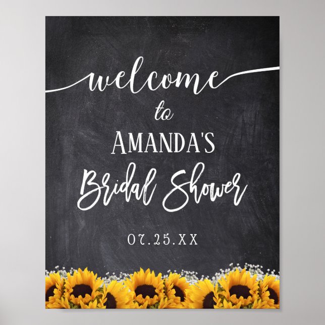 Rustic Sunflower Floral Chalkboard Bridal Shower Poster (Front)