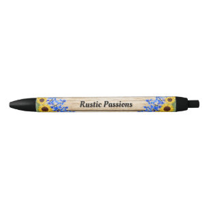 Rustic Sunflower Floral Design Black Ink Pen