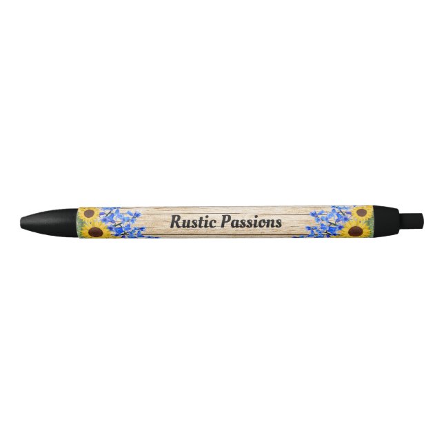 Rustic Sunflower Floral Design Black Ink Pen (Front)