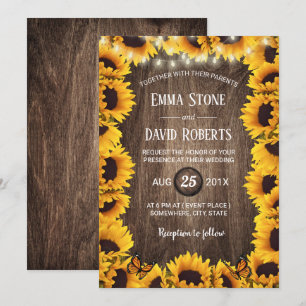 Rustic Sunflower Floral Frame Summer Wedding Invitation