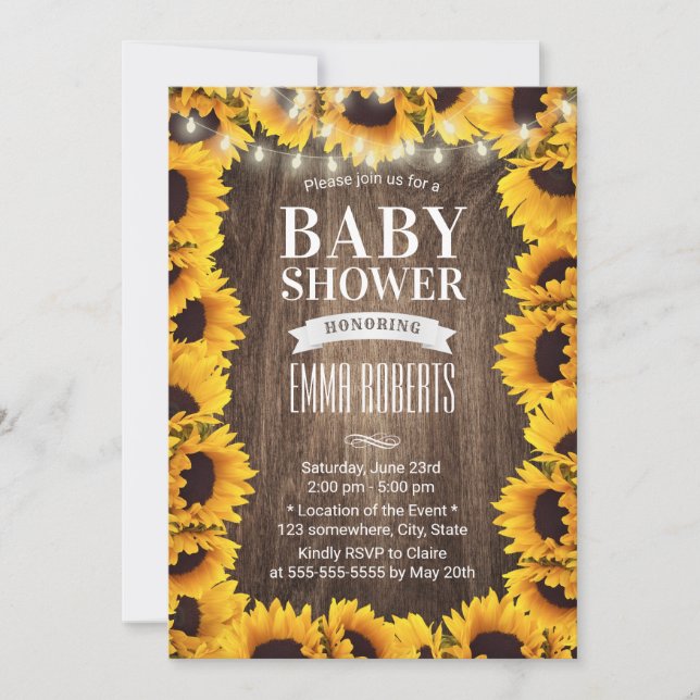 Rustic Sunflower Floral Framed Baby Shower Invitation (Front)