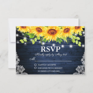 Rustic Sunflower Floral Lace Blue Wood Lights RSVP