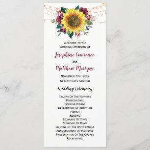Rustic Sunflower Floral Lights Wedding Programme