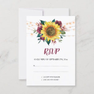 Rustic Sunflower Floral Lights Wedding RSVP Card