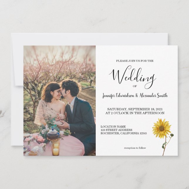 Rustic sunflower floral photo country Wedding Invitation (Front)