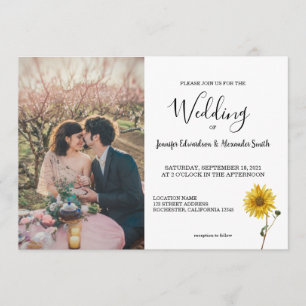 Rustic sunflower floral photo country Wedding Invitation