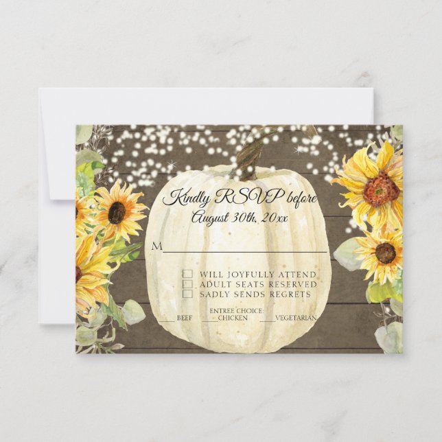 Rustic Sunflower Floral Pumpkin Twinkle Light RSVP (Front)