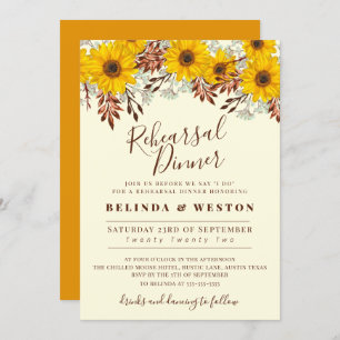 Rustic Sunflower Floral Rehearsal Dinner Invitation