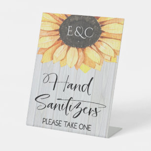 Rustic Sunflower Floral Sanitizer Monogram Wedding Pedestal Sign