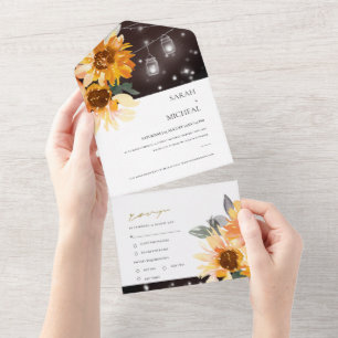 RUSTIC SUNFLOWER FLORAL STRING LIGHTS WEDDING  ALL IN ONE INVITATION