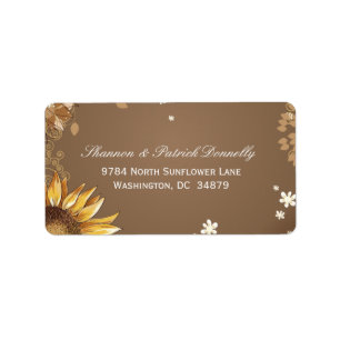 Rustic sunflower floral taupe wedding address label