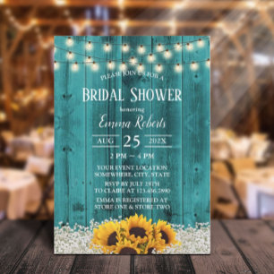 Rustic Sunflower Floral Teal Barn Bridal Shower Invitation