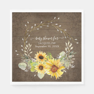 Rustic Sunflower Floral Watercolor Boy Baby Shower Napkin