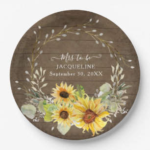 Rustic Sunflower Floral Watercolor Bridal Shower Paper Plate