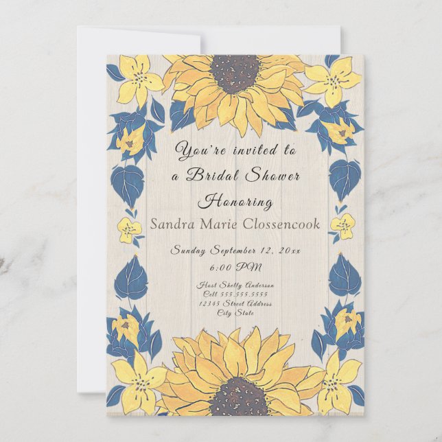 Rustic Sunflower floral Wedding Bridal Shower  Inv Invitation (Front)