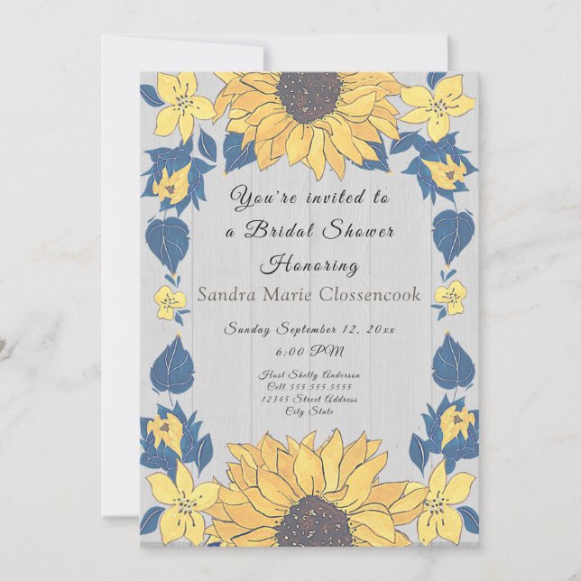 Rustic Sunflower floral Wedding Bridal Shower  Invitation (Front)