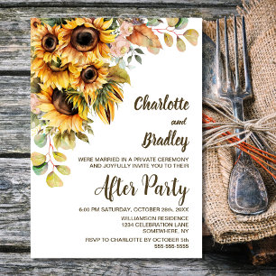 Rustic Sunflower Floral Wedding Reception Invitation