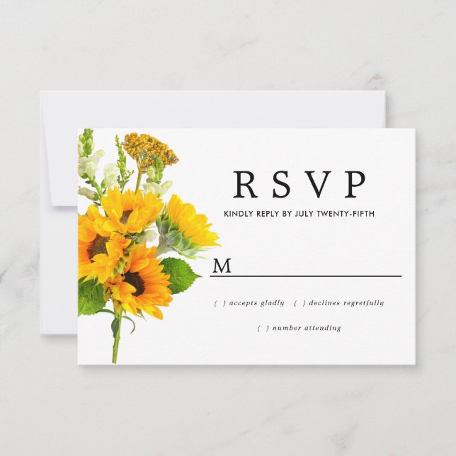Rustic Sunflower Floral Wedding RSVP (Front)