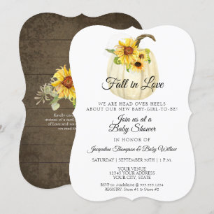Rustic Sunflower Floral White Pumpkin Baby Shower Invitation