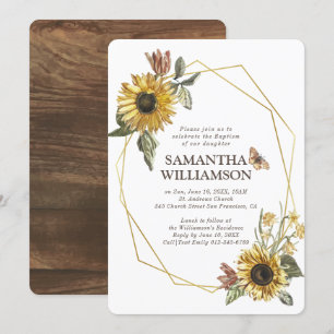 Rustic Sunflower Florals Baptism Invitation