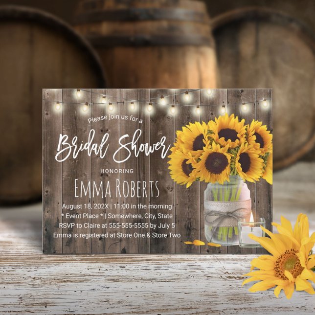 Rustic Sunflower Flower Mason Jar Bridal Shower Invitation (Creator Uploaded)