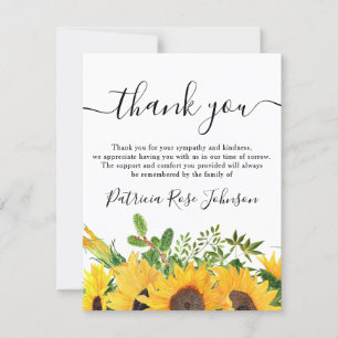 Rustic Sunflower Funeral Memorial Thank You Card