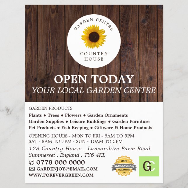 Rustic Sunflower, Garden Centre, Horticulturist Flyer (Front)