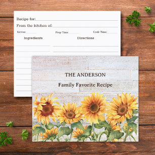 Rustic Sunflower Garden Family Recipe Card