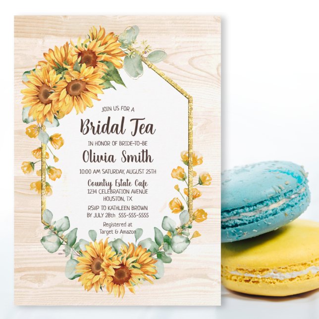 Rustic Sunflower Geometric Barnwood Bridal Tea Invitation (Creator Uploaded)