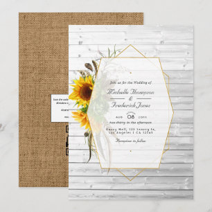 Rustic Sunflower Geometric Country Barn Wedding In Invitation