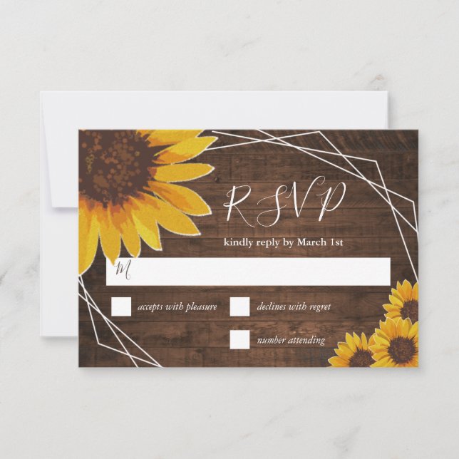 Rustic Sunflower Geometric Wedding RSVP Card (Front)