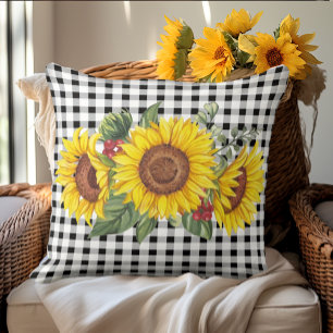 Rustic Sunflower Gingham Cushion
