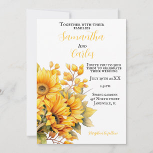 rustic sunflower, golden yellow wedding invitation