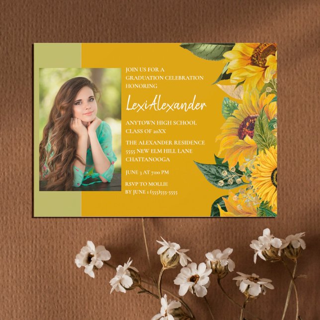 Rustic Sunflower Graduation Party Girl Photo Invitation (Creator Uploaded)