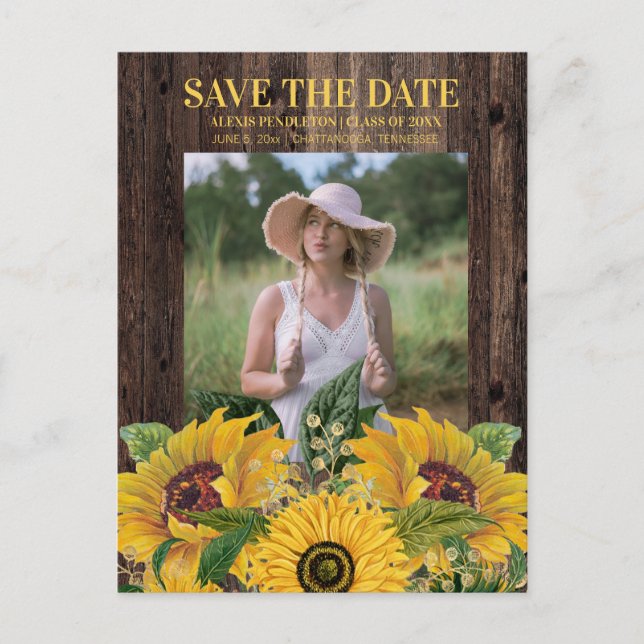 Rustic Sunflower Graduation Save Date Announcement (Front)