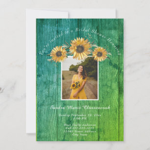 Rustic Sunflower Green Wood Wedding Bridal Shower Invitation