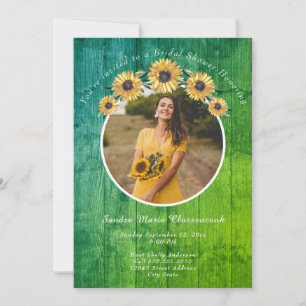 Rustic Sunflower Green Wood Wedding Bridal Shower Invitation