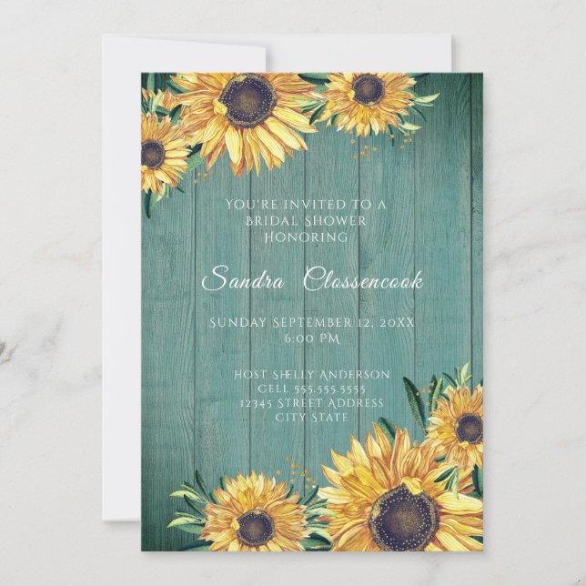 Rustic Sunflower Green Wood Wedding Bridal Shower  Invitation (Front)