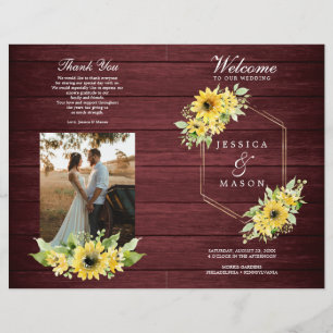 Rustic Sunflower Greenery Wedding Program Booklet Flyer