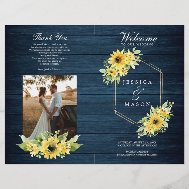 Rustic Sunflower Greenery Wedding Program Booklet Flyer (Front)