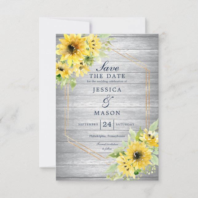 Rustic Sunflower Greenery Wedding Save The Date In Invitation (Front)