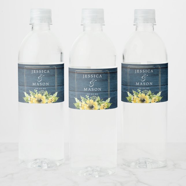 Rustic Sunflower Greenery Wedding Water Bottle Lab Label (Bottles)
