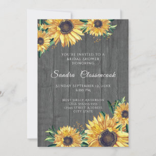 Rustic Sunflower Grey Wood Wedding Bridal Shower  Invitation