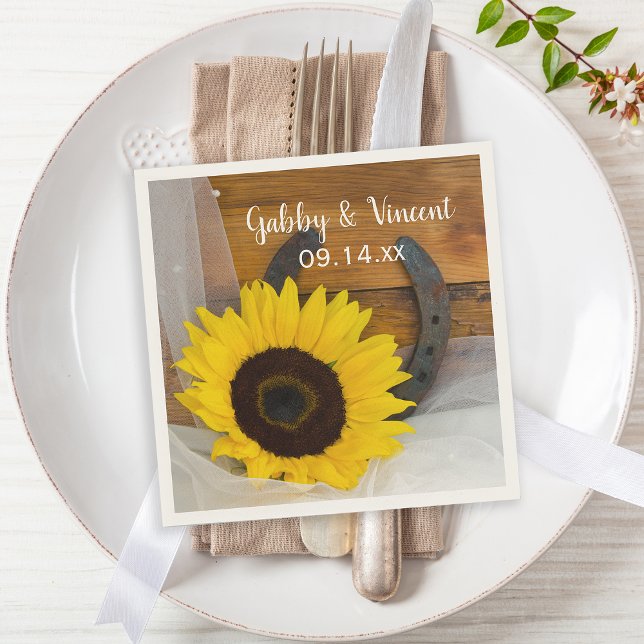 Rustic Sunflower Horseshoe Country Western Wedding Napkin (Creator Uploaded)