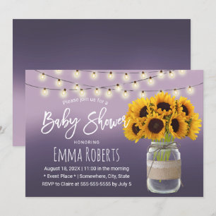 Rustic Sunflower Jar Elegant Purple Baby Shower Invitation