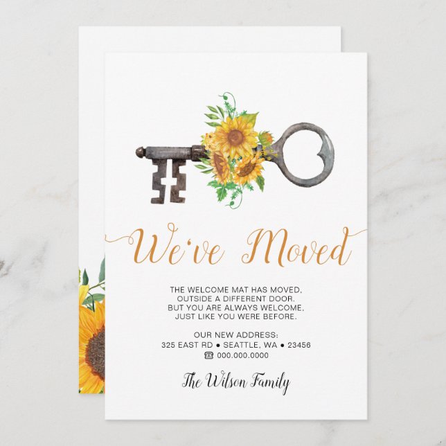 Rustic Sunflower Key We Have Moved Moving Announcement (Front/Back)
